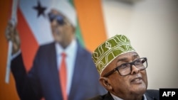 FILE - Wadani party presidential candidate Abdirahman Mohamed Abdullahi, also known as Irro, speaks during a press conference on Nov. 10, 2024, ahead of the 2024 Somaliland presidential election.