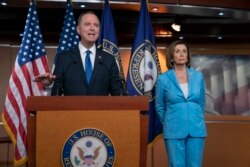 House Intelligence Committee Chairman Adam Schiff, D-Calif., speaks at a news conference with Speaker of the House Nancy Pelosi, D-Calif., at the Capitol in Washington, Oct. 2, 2019.