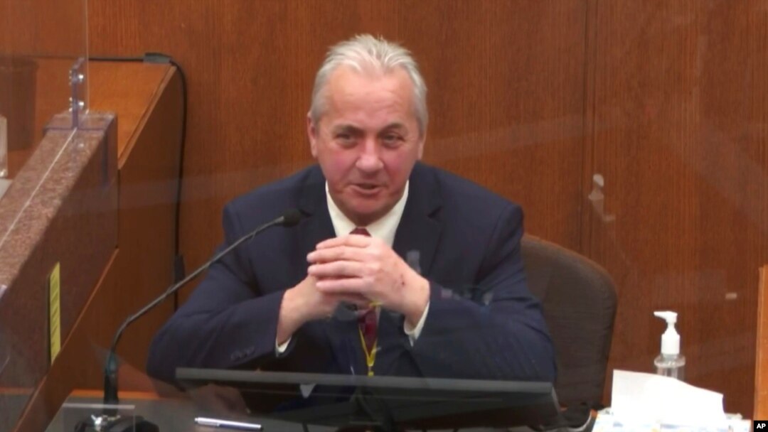 In this image from video, witness Lt. Richard Zimmerman of the Minneapolis Police Department, testifies at the trial of former Minneapolis police Officer Derek Chauvin at the Hennepin County Courthouse in Minneapolis, Minnesota, April 2, 2021.