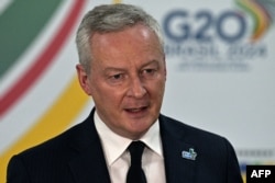 FILE — France's Minister for Economy and Finances Bruno Le Maire speaks during a press conference after the G20 finance ministers meeting in Sao Paulo, Brazil on February 28, 2024.