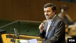 Presiden Iran Mahmoud Ahmadinejad saat berpidato di depan Majelis Umum PBB di New York (22/9).