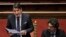Italian Premier Giuseppe Conte, flanked by Infrastructures and Transport Minister Toninelli, addresses the Italian Senate, March 19, 2019. Conte has pledged to make Italy the first G7 nation to join China's ambitious Belt and Road Initiative.
