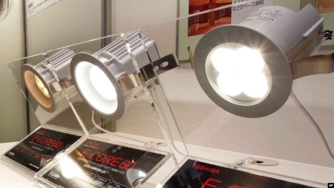 FILE - High-efficiency LED light bulb "E-CORE", shown at the 17th Toshiba Group Environmental Exhibition in Tokyo. A street light retrofit is expected to lead to a significant conservation of energy in India and reduce its carbon footprint.