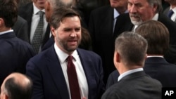 Vice President-elect JD Vance is congratulated after a joint session of Congress confirmed the Electoral College votes in the 2024 U.S. general election, Jan. 6, 2025, at the Capitol in Washington.