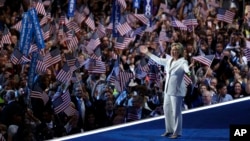 Democratic presidential candidate Hillary Clinton accepts the nomination on the final day of the Democratic National Convention, Thursday, July 28, 2016, in Philadelphia. (AP Photo/John Locher)