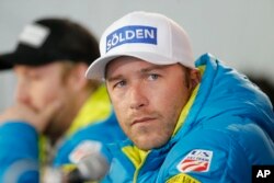 FILE - In this Feb. 2, 2015, file photo, USA men's ski team member Bode Miller participates in a news conference at the alpine skiing world championships, in Beaver Creek, Colo.