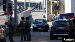 Police secure the area after a car drove into a crowd, in Mannheim, Germany, March 3, 2025.