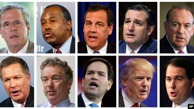 Participantes en el primer debate republicano: Jeb Bush, Ben Carson, Chris Christie, Ted Cruz, Mike Huckabee, John Jasich, Rand Paul, Marco Rubio, Dondald Trumnp y Scott Walker.