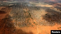 FILE - An aerial view shows makeshift shelters at the Dagahaley camp in Dadaab, Kenya, April 3, 2011.