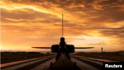 Boom Supersonic’s demonstrator aircraft XB-1 is seen parked at an airfield in Denver, Colorado in an undated photograph released on October 7, 2020. (Boom Supersonic/Nathan Leach-Proffer/Handout via Reuters)