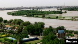 A general view of an flooded area between the White Nile (top) and the Blue Nile in Khartoum August 26, 2013.