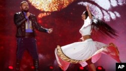 Joci Papai from Hungary performs the song "Origo" during rehearsals for the Eurovision Song Contest, in Ukraine, May 10, 2017. 