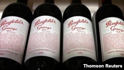 Bottles of Penfolds Grange, made by Australian wine maker Penfolds and owned by Australia's Treasury Wine Estates, on a shelf for sale, Aug. 18, 2020.