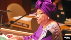 Liberian President Ellen Johnson Sirleaf addresses the 67th session of the UN General Assembly