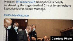 President Cyril Ramaphosa of South Africa visited Soweto on Saturday with the late Johanneburg mayor, Jolidee Matongo, who died in a tragic car accident. (Screen Shot: Cyril Ramaphosa's Twitter Account)