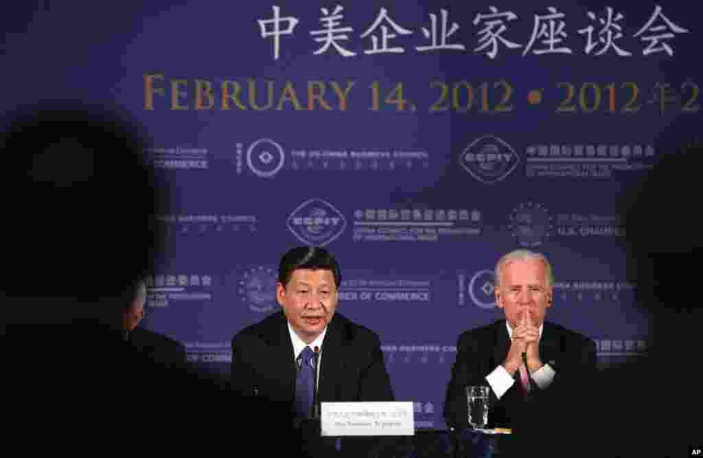 U.S. Vice President Joe Biden and Xi at a business roundtable event at the U.S. Chamber of Commerce in Washington February 14, 2012. (Reuters)
