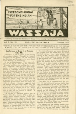 October 1922 edition of Wassaja newsletter, edited by former Carlisle School physician, Yavapai activist Carlos Montezuma.