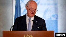 U.N. Syria envoy Staffan de Mistura attends a news conference at the United Nations in Geneva, Switzerland June 14, 2018. 