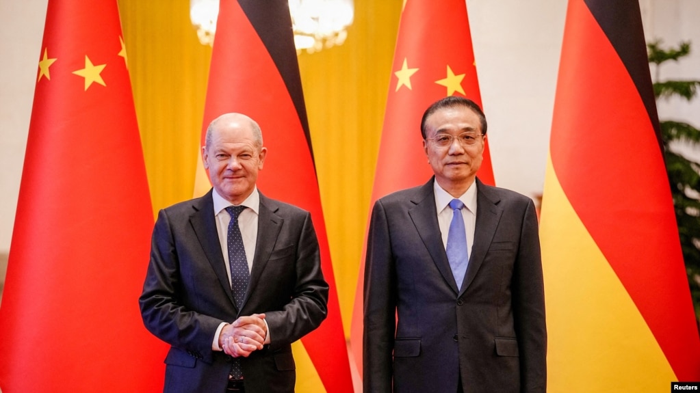 德国总理奥拉夫·朔尔茨（Olaf Scholz）11月4日在北京与中国总理李克强会晤。(photo:VOA)