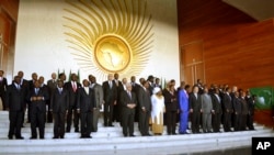 Heads of the African States pose for a group picture in Addis Ababa, Ethiopia, Jan. 27, 2013, during the African Union Conference. 