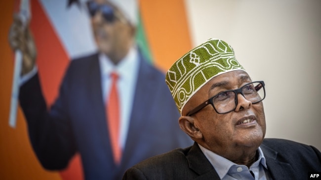 Wadani party presidential candidate Abdirahman Mohamed Abdullahi, also known as Irro, speaks during a press conference on Nov. 10, 2024, ahead of the 2024 Somaliland presidential election.