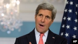 Ngoại trưởng Mỹ John Kerry phát biểu tại Bộ Ngoại giao ở Washington, 24/10/2014.