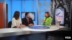 VOA Spanish talks to guests in studio on election night. 