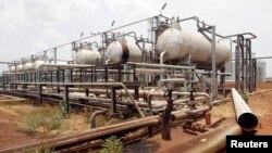 An oil production facility in Unity state, South Sudan. Oil output has fallen by about a third since fighting erupted in December 2013.