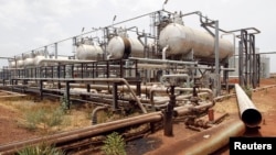 An oil processing facility is seen at an oilfield in Unity State, South Sudan, April 22, 2012.