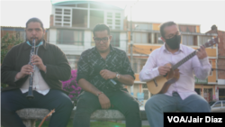 A ritmo de arpa y otros instrumentos, músicos venezolanos entonan en Colombia, canciones llaneras para instar a la paz. [Cortesía]