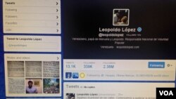 Lilian Tintori, esposa de leopoldo López ingresó a la cuenta de su esposo, quien está preso y transmitió los mensaje y pidió que sean reenviados.