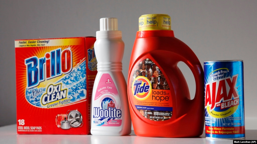 Cleaning products Brillo, Woolite, Tide and Ajax are arranged for a photo, Thursday, Feb. 4, 2010 in New York.