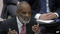 President of Haiti René Préval speaks during a meeting of the U.N. Security Council on Haiti, Wednesday, April 6, 2011 at United Nations headquarters.