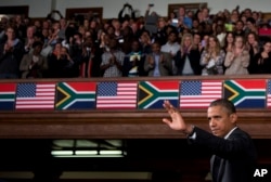 FILE - Then-U.S. President Barack Obama speaks at the University of Cape Town Sunday, Jun. 30, 2013, in Cape Town, South Africa.