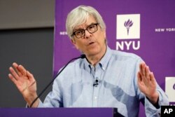 Paul Romer, co-winner of the 2018 Nobel Prize for Economics, speaks at a news conference at the Stern School of Business of New York University, in New York, Oct. 8, 2018.