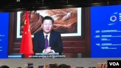 中国国家主席习近平发表视频讲话祝贺第三届世界互联网大会开幕。（美国之音叶兵拍摄）