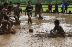 Wisatawan merasakan pengalaman membajak sawah di Nglanggeran. (Foto: Courtesy/Pokdarwis Nglanggeran)