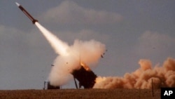 A Patriot missile is seen as it is launched. 
