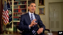 President Barack Obama tapes the weekly address, February 3, 2012