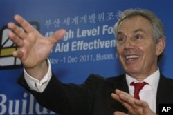 Former British Prime Minister Tony Blair at 4th High-Level Forum on Aid Effectiveness. He expressed optimism about Africa's future, saying eight economies from sub-Saharan Africa have more than doubled in size.