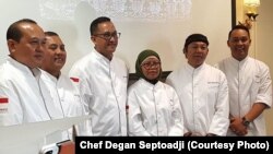 Chef Degan Septoadji (ketiga dari kiri) memimpin tim juru masak profesional untuk tampil dalam festival di Paris, Perancis. (Courtesy photo: Degan Septoadji)