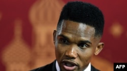 Le footballeur camerounais Samuel Eto'o lors du le tirage de la Coupe du monde 2018 à Moscou, le 1er décembre 2017.