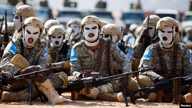 Puntland Security Forces parade newly trained soldiers and equipment to combat Islamic State in Somalia's Puntland region, Jan. 30, 2025.