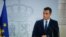 FILE - Spain's acting Prime Minister Pedro Sanchez during a press conference at the Moncloa Palace after a meeting with King Felipe in Madrid, Sept. 17, 2019. 