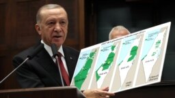 Cumhurbaşkanı Erdoğan partisinin haftalık TBMM grup toplantısında yaptığı konuşmada, Filistin haritası gösterdi- 11 Ekim 2023
