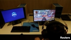 A member of the Movistar Riders esports team trains on the "Call of Duty" video game at Movistar ESports Center in Madrid, Spain, May 31, 2017.