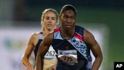 FILE - South Africa's athlete Caster Semenya competes in an event in Johannesburg, April 27, 2019.