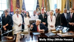 资料照片：唐纳德·特朗普总统在白宫椭圆形办公室签署了一项行政命令，将大麻重新归类为限制较宽松的第三类受控物质。(2025年12月18日)