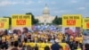 Protesters and family members of Israelis held hostage since the October 7 attack by Hamas militants hold a rally outside of the US Capitol on the National Mall on July 23, in Washington, DC.