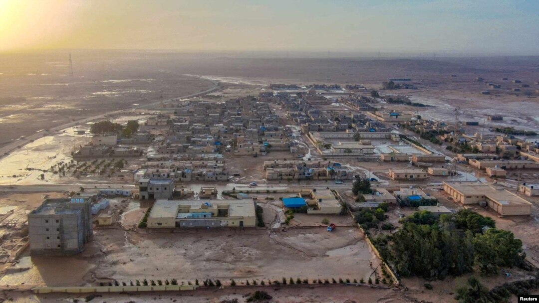 Quang cảnh lũ lụt lớn ở Al-Mukhaili, Libya.